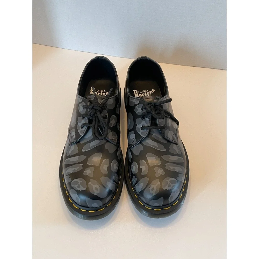NEW‎ Doc Dr. Martens Skull Leopard Print Oxfords Black Men Sz 8 Women Sz 9 27686